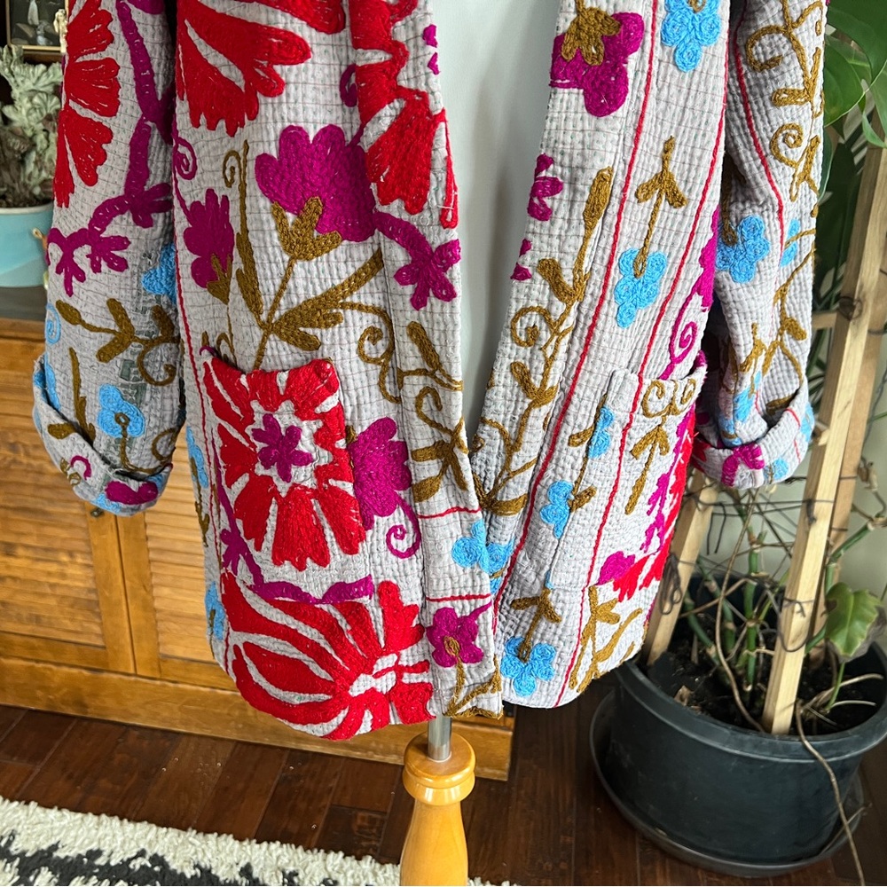 She’s1Oak Fine Kantha Suzani Embroidered Multicolor Short Jacket Kimono XS-L - Picture 5 of 16